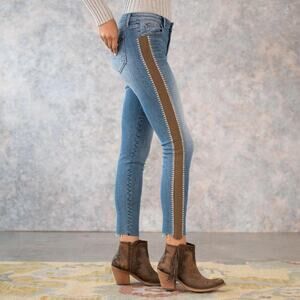 Driftwood Jackie Suede Stripe High-Rise Jeans Size 27